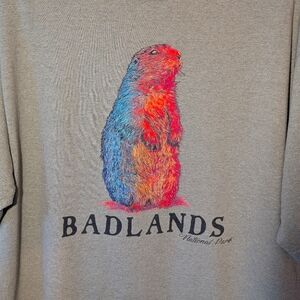 Badlands National Park Men's T-shirt Prairie Dog Green & Rainbow XL